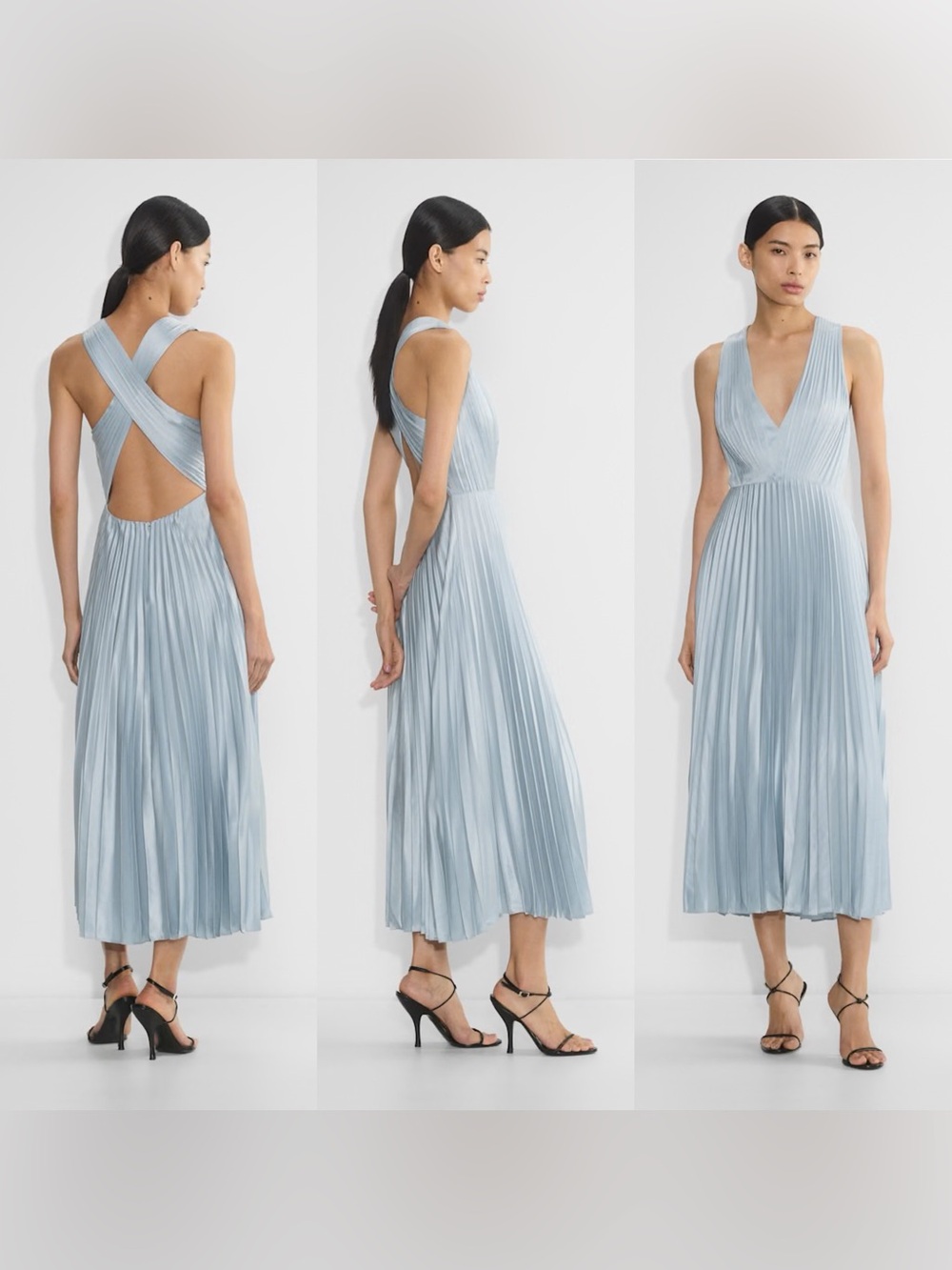 * NWT 6 * aritzia satin rio dress pleated light dew blue strappy crossback
